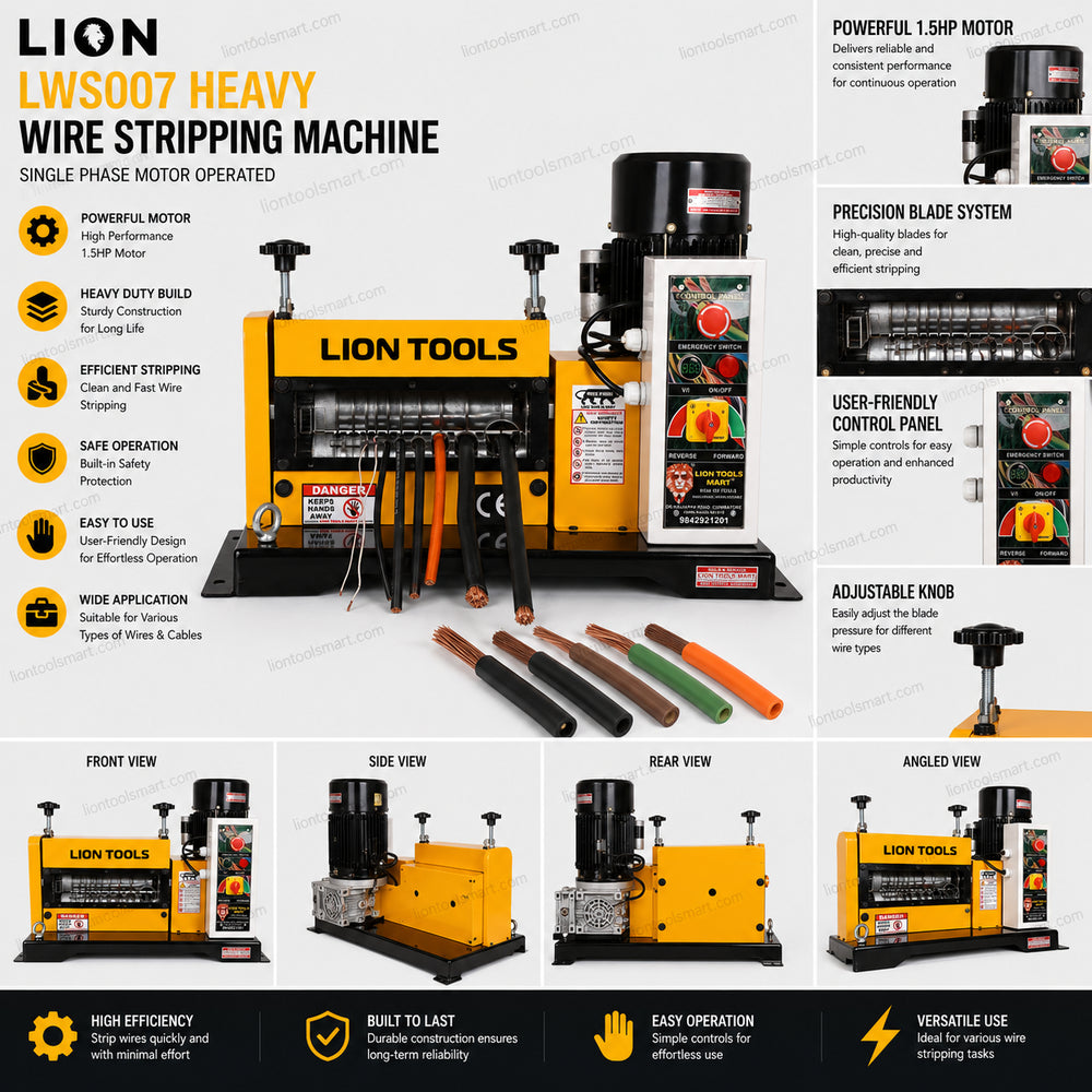 Lion 1.5HP Wire Stripping Machine LWS007 Heavy | 1.5mm to 50mm | Single Phase Motor