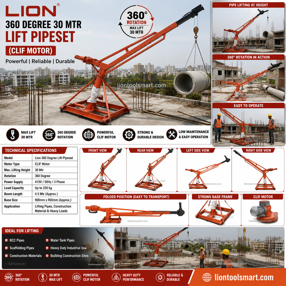 Lion 360 Degree 30 Mtr Lift Pipeset (Clif Motor) | Construction Material Lifting Pipeset System