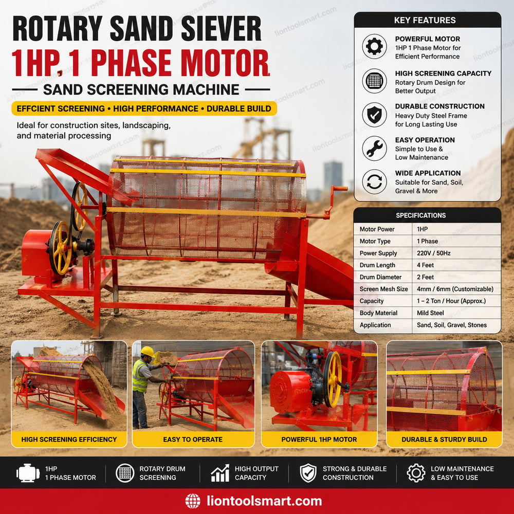 Lion Rotary Sand Siever with 1HP 1 Phase Motor | Sand Screening Machine