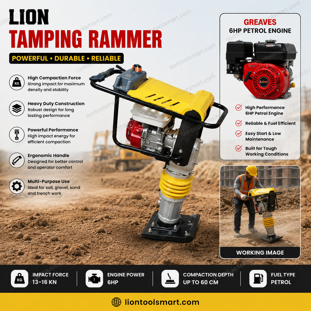 Lion Tamping Rammer with Greaves 6HP Petrol Engine | Heavy Duty Soil Compaction Machine