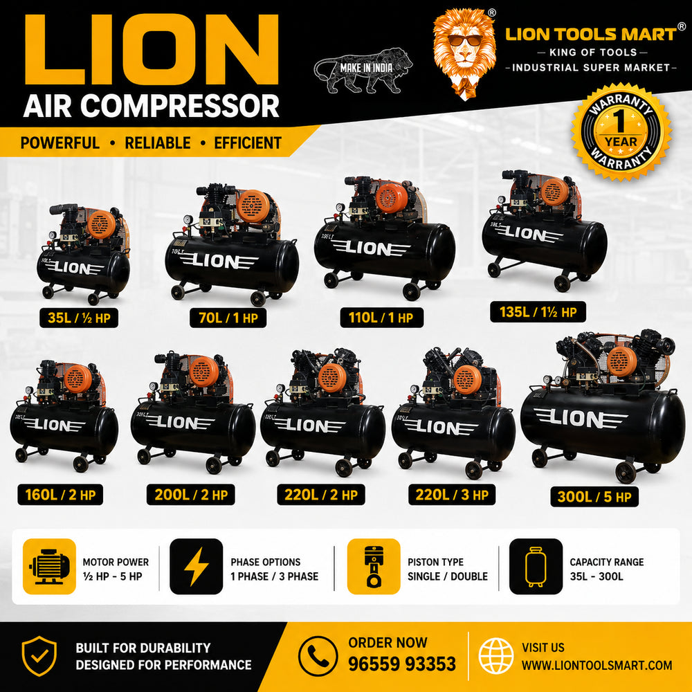 Lion Air Compressor – 35L to 300L | Single & Three Phase