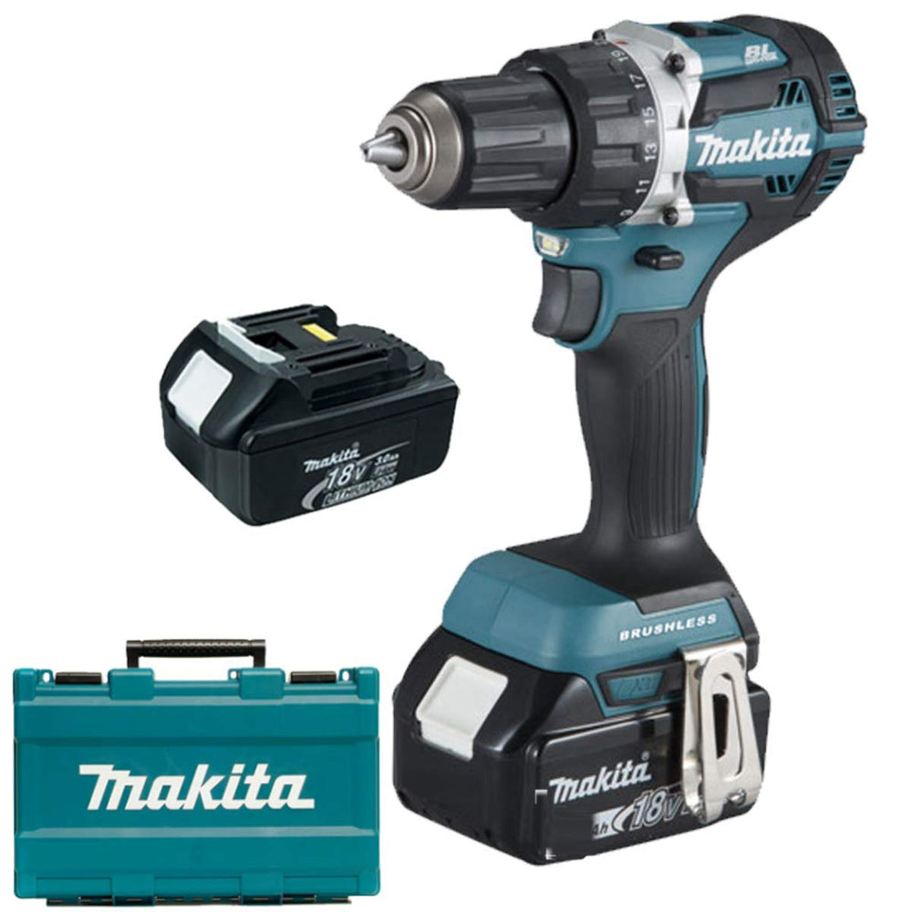 Makita 18V Cordless Driver Drill DDF484RFE | 13mm Brushless Screwdriver with 2 x 3.0Ah Batteries & Charger for Wood, Metal, Construction, Installation & Workshop Applications