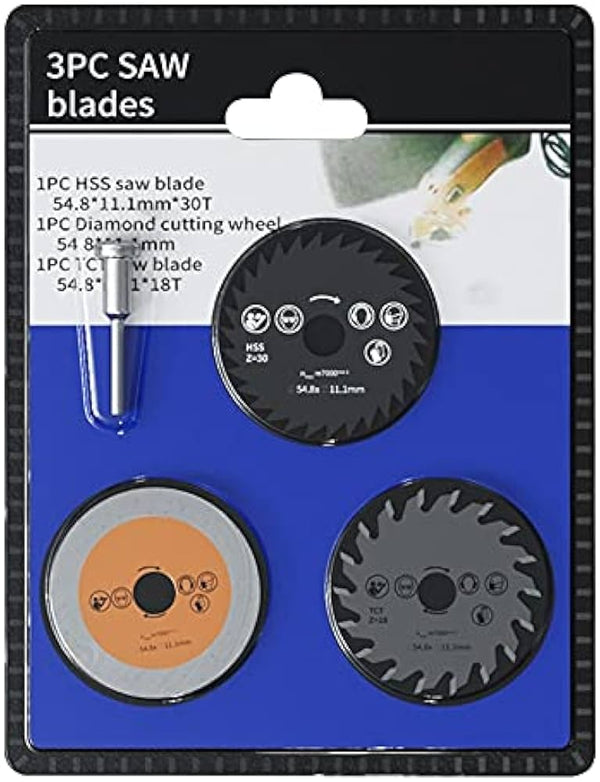 Metro 3Pcs Saw Blade Set | 1Pc HSS Saw Blade, 1Pc Diamond Cutting Wheel, 1Pc TCT Saw Blade