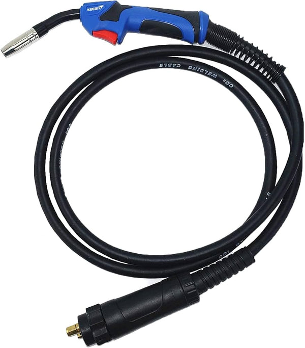 A black and blue gas welding torch cable with a TIG connector, shown on a plain white background.