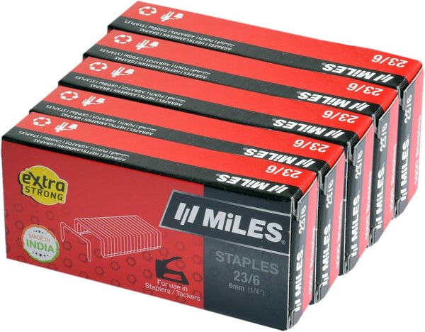 MILES Staples 23/6 (6mm, 1/4 Inch, 1000 Pcs) Heavy Duty Stapler Pins | Office & Upholstery Use