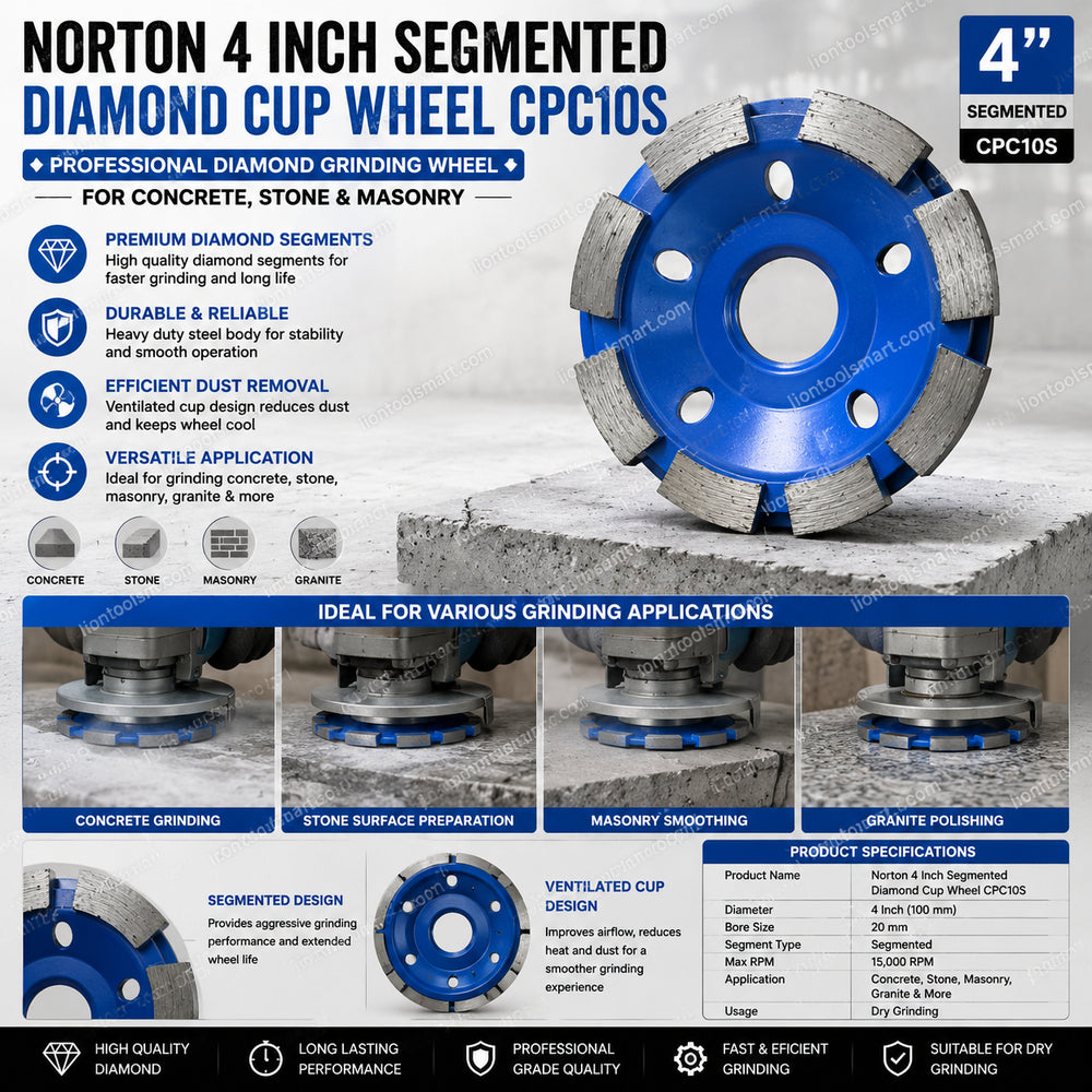 Norton 4 Inch Segmented Diamond Cup Wheel CPC10S | Professional Diamond Grinding Wheel for Concrete, Stone & Masonry