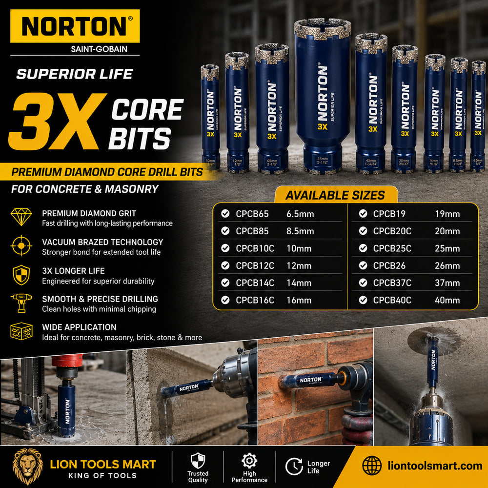 Norton Superior Life 3X Core Bits | Premium Diamond Core Drill Bits for Concrete & Masonry