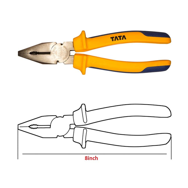 TATA PLCI04 Combination Plier 8 Inch / 200mm TPR | Heavy Duty Insulated Combination Cutting Plier