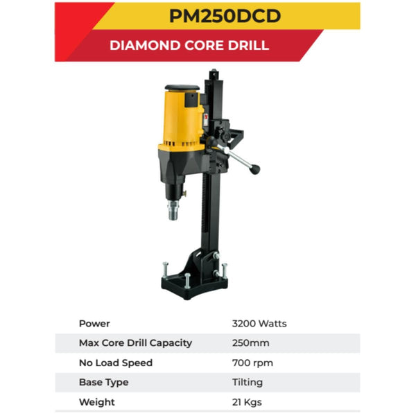 Polymak Diamond Core Drill 3200W 250mm PM250DCD | Concrete, RCC, Stone & Construction Drilling Applications