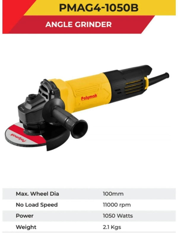 Polymak Angle Grinder 1050W 4 Inch PMAG4-1050B | Metal Cutting, Grinding, Fabrication & Construction Applications