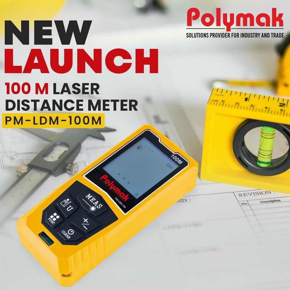 Polymak Digital Laser Distance Meter 100 Meter PM-LDM-100M | Distance, Area, Volume & Construction Survey Applications