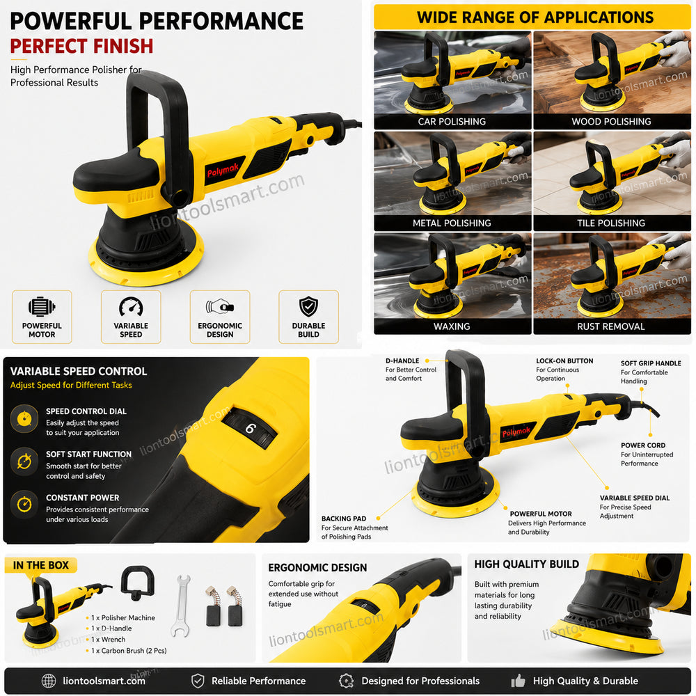Polymak Random Orbital Sander 125mm PM125DAP | Wood Sanding, Surface Finishing, Paint Removal & Furniture Applications