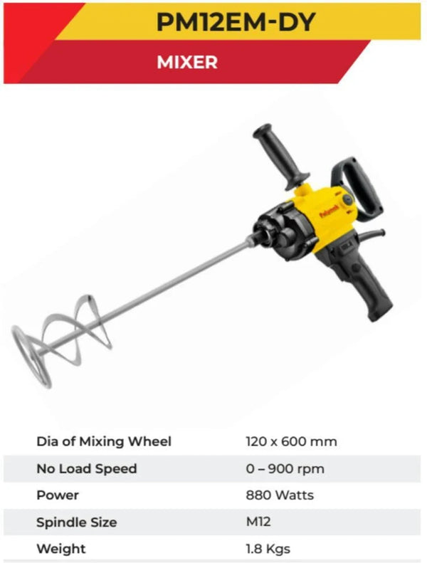 Polymak Variable Speed Paint Mixer 880W PM12EM-DY | Paint, Putty, Mortar, Adhesive & Construction Material Mixing Applications