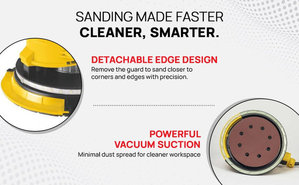 Polymak PM7WS Drywall Sander with LED online at Lion Tools Mart. Features an 850W motor, 180mm sanding disc, variable speed control, integrated LED light, and dust collection system for professional wall and ceiling sanding.