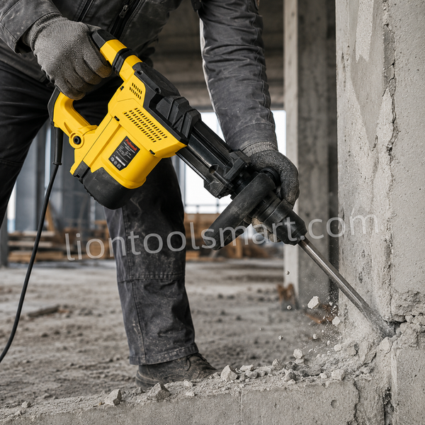 Polymak PMDH11P 1500W 11Kg Demolition Hammer with 28J impact energy, SDS Max shank, and 1,000–1,900 BPM. Ideal for concrete breaking, masonry demolition, road repair, and heavy-duty construction work.