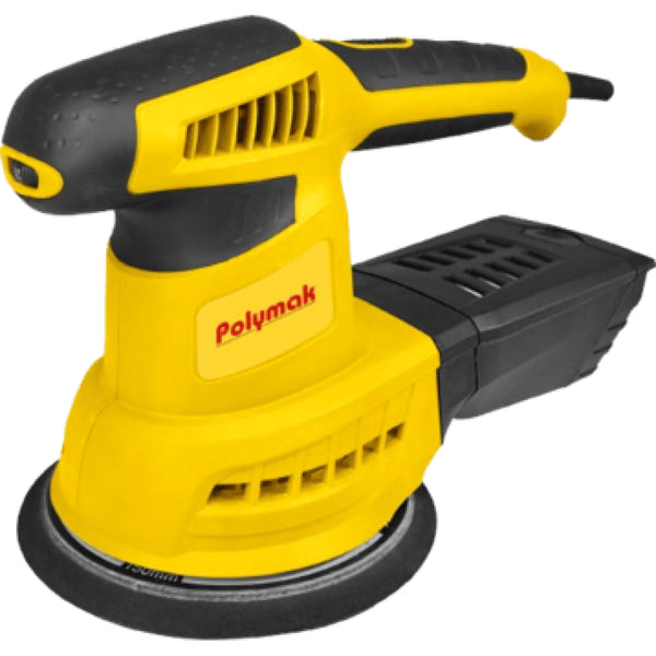 Polymak PM150ROS 350W 150mm Random Orbital Sander with variable speed (4,000–10,000 RPM), 5mm orbit, and dust collection system. Ideal for woodworking, furniture finishing, paint removal, and professional surface preparation.