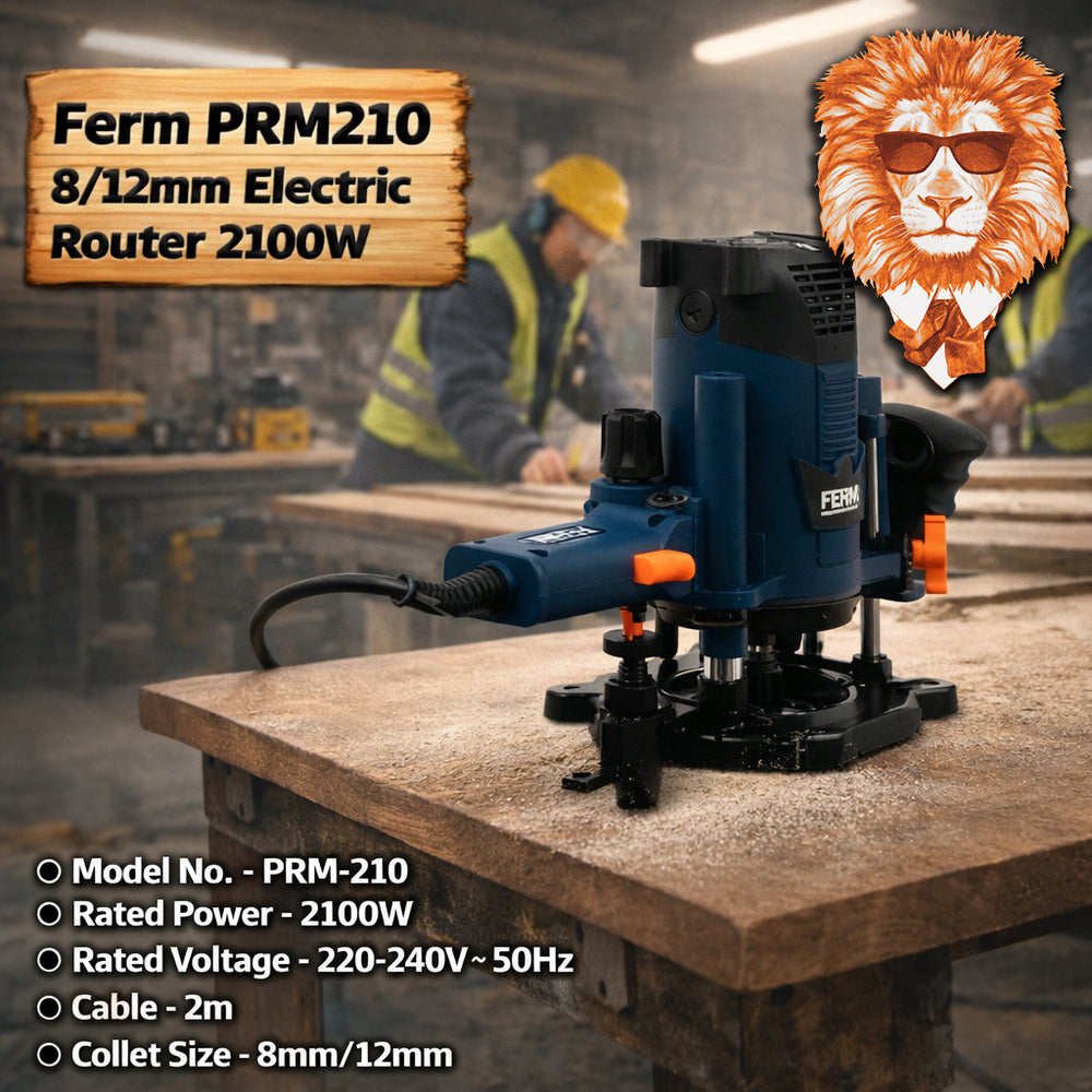 Ferm PRM210 8/12mm Electric Router 2100W | Deep Heavy-Duty Routing