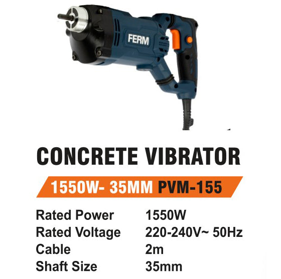 Concrete vibrator with specifications on a white background
