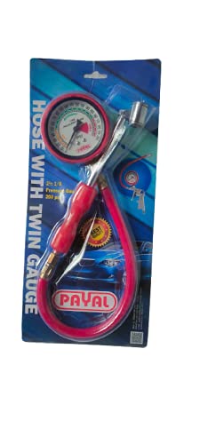Payal Twin Pressure Gauge with Hose | Air checking Meter with Rubber Hose
