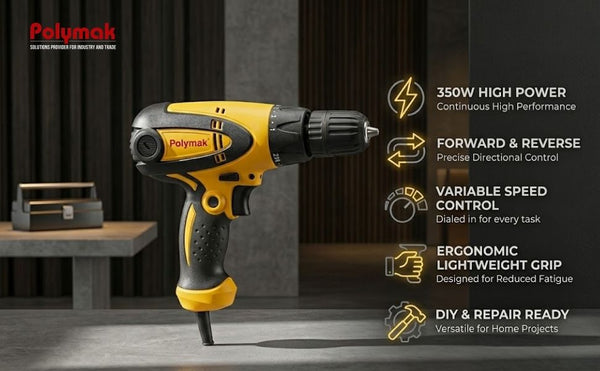 Polymak Screw Drill 350W 10mm PM10TD | Wood, Metal, Furniture Assembly & Fastening Applications