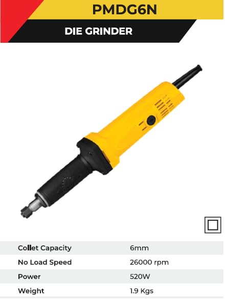 Polymak Die Grinder 520W 6mm PMDG6N | Precision Grinding, Deburring, Polishing & Metal Fabrication Applications