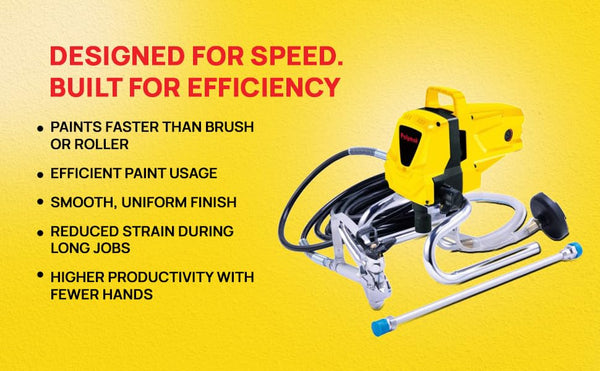 Polymak PM-APS-1.5L 1010W Airless Paint Sprayer with 3000 PSI pressure, 1.5 L/min flow rate, 515 nozzle, and 10m high-pressure hose. Ideal for interior, exterior, industrial, and commercial painting.