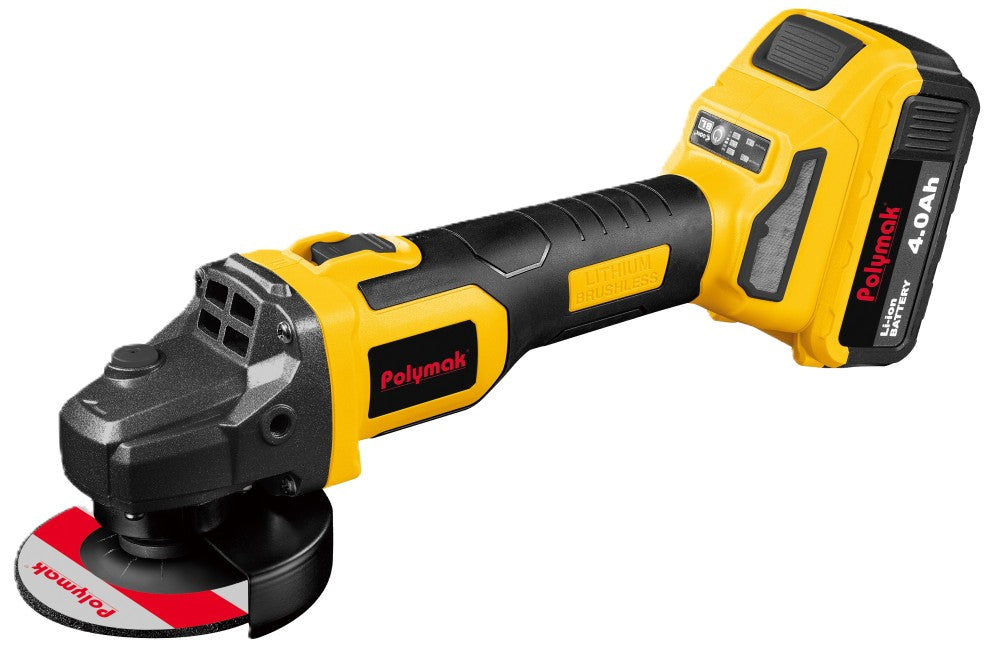 Polymak Cordless Angle Grinder Brushless 18V 100mm PM-CAG-18VB-2B | Metal Cutting, Grinding, Fabrication & Construction Applications