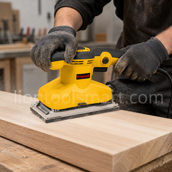 Polymak PM185LFS 320W Finishing Sander with a 93×185mm sanding pad and 14,000 RPM for wood sanding, paint removal, furniture finishing, and surface preparation. Ideal for professional and DIY applications.
