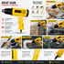 Polymak PMHG1600E 1600W Heat Gun with 220°C–650°C dual temperature settings and 250–500 L/min airflow. Ideal for paint removal, PVC shrinking, plastic welding, heat shrink tubing, and industrial heating applications.