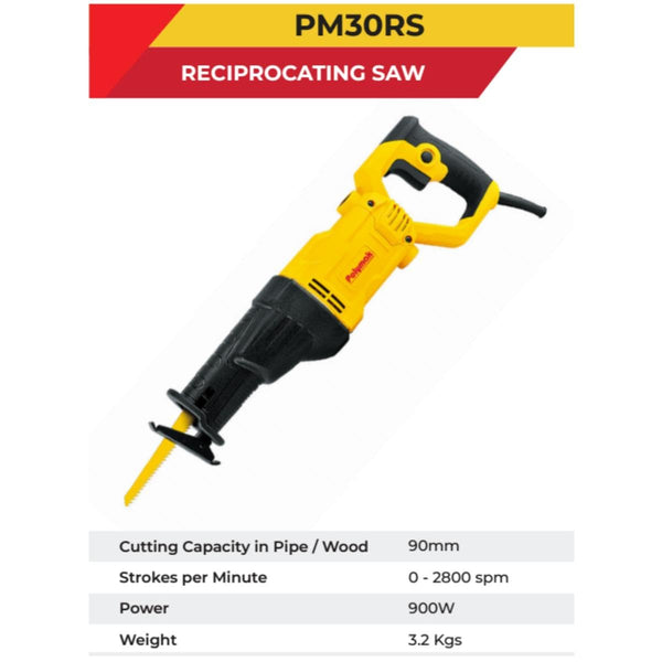 Polymak, Polymak PM30RS, PM30RS, 900W Reciprocating Saw, 90mm Reciprocating Saw, 4600 RPM Saw, 2800 SPM Reciprocating Saw, Electric Reciprocating Saw, Industrial Reciprocating Saw, Demolition Saw, Recipro Saw, Reciprocating Cutting Machine, Wood Cutting Saw, Metal Cutting Saw, PVC Cutting Saw, Construction Saw, Demolition Power Tool, Fabrication Saw, Workshop Saw, Maintenance Saw, Heavy Duty Reciprocating Saw, Corded Power Saw, Professional Cutting Tool, Power Tools, Lion Tools Mart