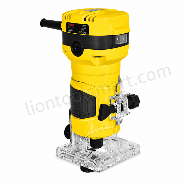 Polymak PM6ET 600W 6.35mm Wood Trimmer with 31,000 RPM for precision edge trimming, laminate routing, grooving, decorative carving, and woodworking applications. Ideal for carpenters and furniture makers.