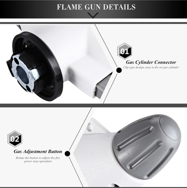 Portable Gas Flame Gun Torch Burner for Kitchen, BBQ, Baking & Camping | Butane Blow Torch with Adjustable Flame Control | Manual Ignition Multipurpose Cooking Torch | White – 1300°C High-Temperature Gas Torch