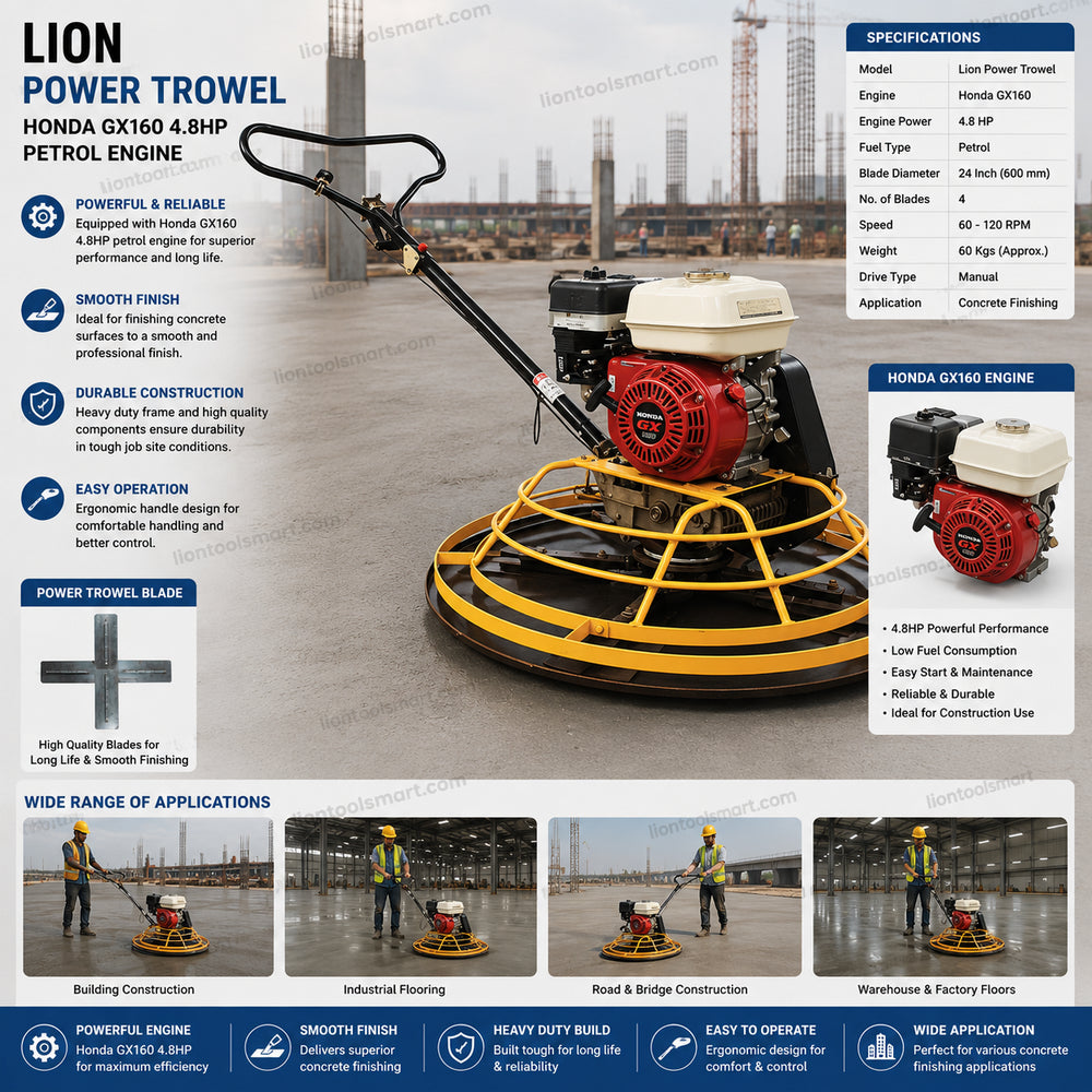 Lion Power Trowel with Honda GX160 4.8HP Petrol Engine | Concrete Finishing Machine