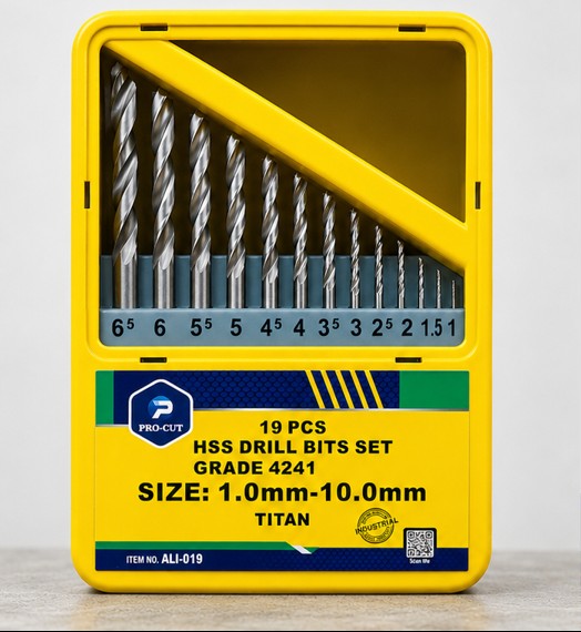 Procut 19Pcs HSS Drill Bit Set 1mm-10mm ALI-019 | High Speed Steel Twist Drill Bit Kit for Metal, Wood & Plastic
