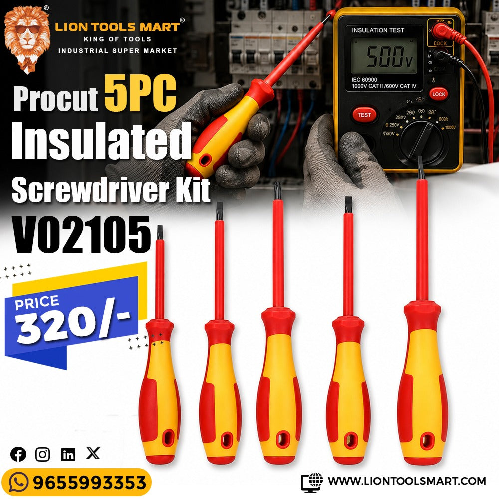 Procut V02105 5Pcs Insulated Screwdriver Set – VDE Electrician Screwdriver Kit