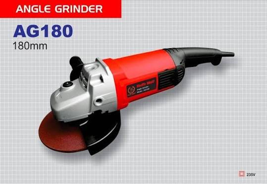 Ralli Wolf AG180 180mm heavy-duty angle grinder with 2400W power input, 8500 RPM speed, fibre-reinforced plastic body and auxiliary side handle.