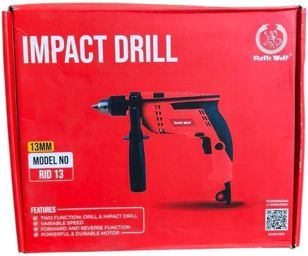 Ralli Wolf RID13 13mm 650W Impact Drill for masonry, construction and workshop drilling. Compact corded drill with 13mm capacity.