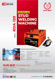 A 415 V 3-phase drawn arc stud welding machine for welding threaded studs from M3 to M12 onto steel.