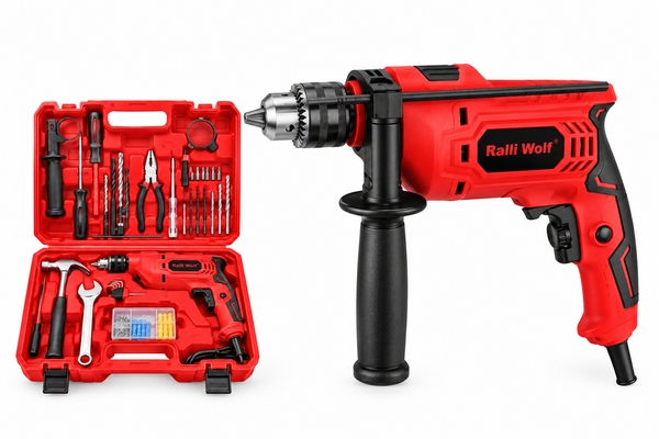 Ralli Wolf RDK13 Professional 13mm Impact Drill Kit – 500W Variable Speed and Reversible Electric Drill, 0–3000 RPM, 0–48000 BPM, 25-Piece Tool Set with Carry Case