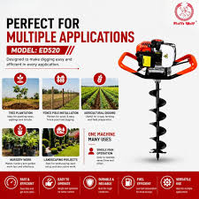 Ralli Wolf ED520 52CC Petrol Earth Auger Single Man Ground Drilling Machine for Agriculture, Tree Planting and Fence Post Installation