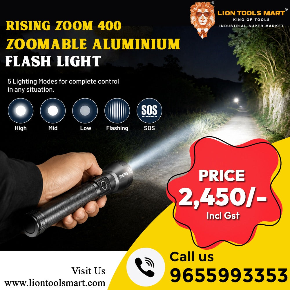 RISING ZOOM 400 700M Zoomable Aluminium Flashlight – 5 Lighting Modes