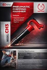 Ralli Wolf CH3 pneumatic chipping hammer — 2100 BPM, for chipping, fettling & core sand removal. Built for foundry & fabrication use