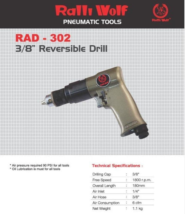 Ralli Wolf RAD302 pneumatic reversible drill — 3/8