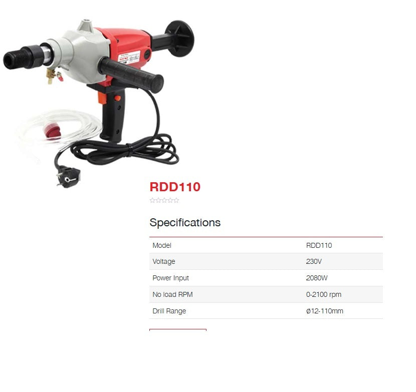 Ralli Wolf RDD110 2080W Diamond Core Drill Machine | 12–110mm Drilling Range | 2100 RPM | Heavy-Duty Concrete & Masonry Drilling Machine