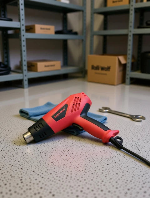 Ralli Wolf RG2100 2000W Heat Gun with two temperature settings of 350°C and 550°C. Ideal for heat shrinking, paint removal and workshop applications.
