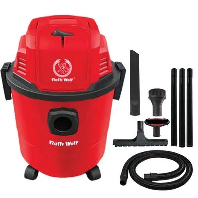 Ralli Wolf RVC-12L 1200W wet and dry vacuum cleaner with 12-litre tank, copper motor, 18 kPa suction power, blowing function and cleaning accessories.