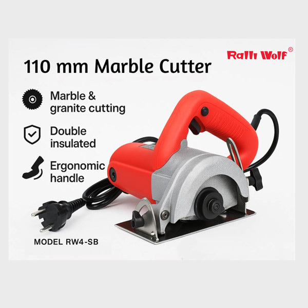 Ralli Wolf RW4-SB 110mm 1200W Marble Cutter with 11,000 RPM speed and double-insulated construction. Ideal for marble and granite cutting.