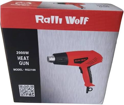Ralli Wolf RG2100 2000W Heat Gun with two temperature settings of 350°C and 550°C. Ideal for heat shrinking, paint removal and workshop applications.