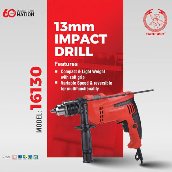 Ralli Wolf 16130 13mm Impact Drill Machine 600W with 0–2650 RPM Variable Speed and Reversible Operation