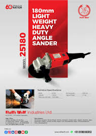 Ralli Wolf 25180 180mm Heavy Duty Angle Sander with 1000W power and 5200 RPM speed. Ideal for sheet metal, coach-building and finishing work